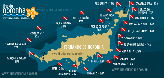 Mapa de pontos do mergulho em Noronha